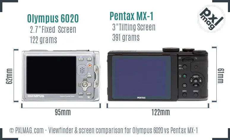 Olympus 6020 vs Pentax MX-1 Screen and Viewfinder comparison