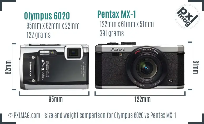Olympus 6020 vs Pentax MX-1 size comparison