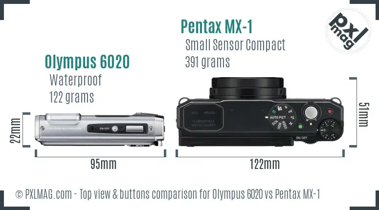 Olympus 6020 vs Pentax MX-1 top view buttons comparison