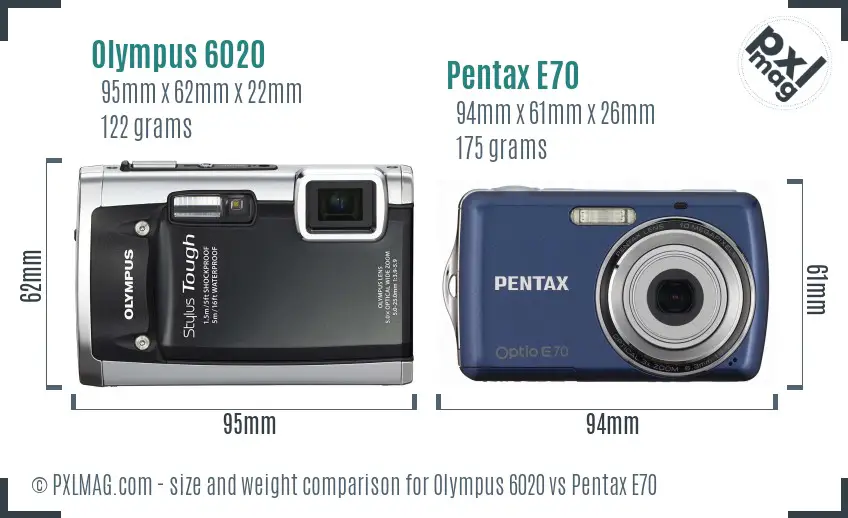 Olympus 6020 vs Pentax E70 size comparison