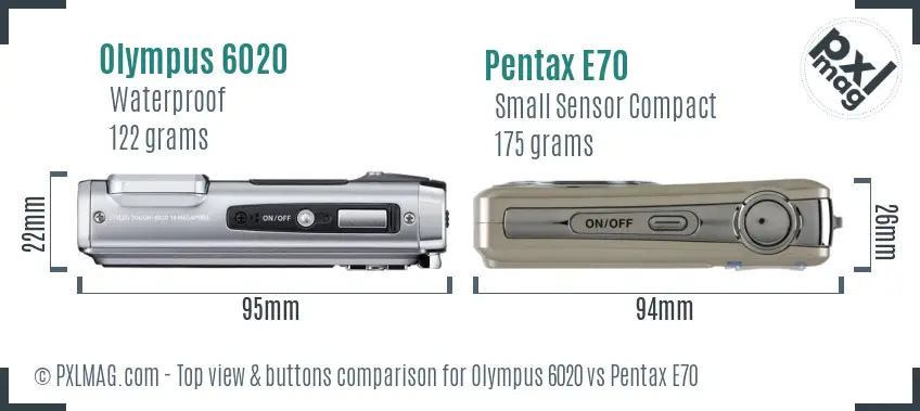 Olympus 6020 vs Pentax E70 top view buttons comparison