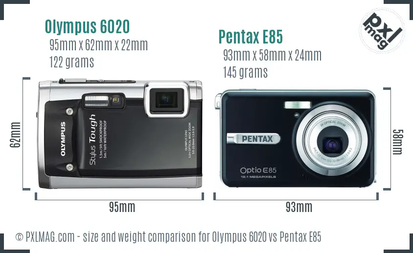 Olympus 6020 vs Pentax E85 size comparison