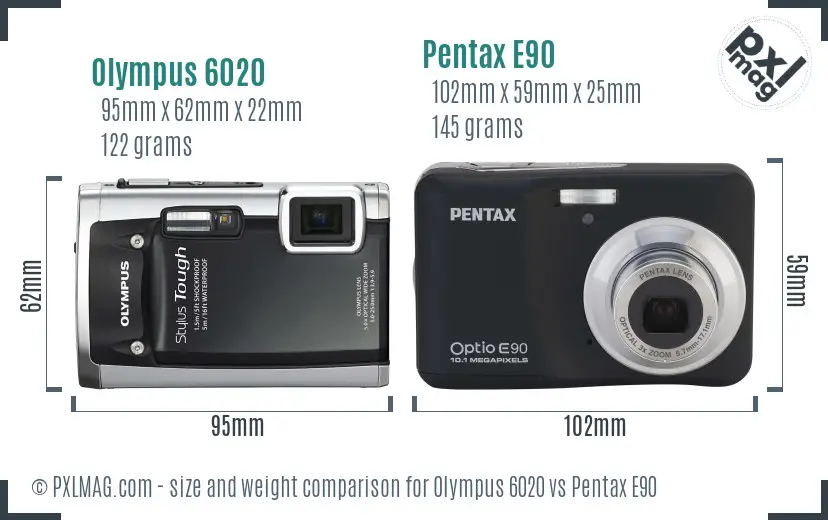 Olympus 6020 vs Pentax E90 size comparison