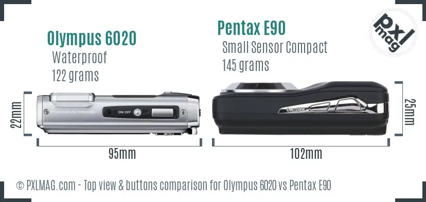Olympus 6020 vs Pentax E90 top view buttons comparison