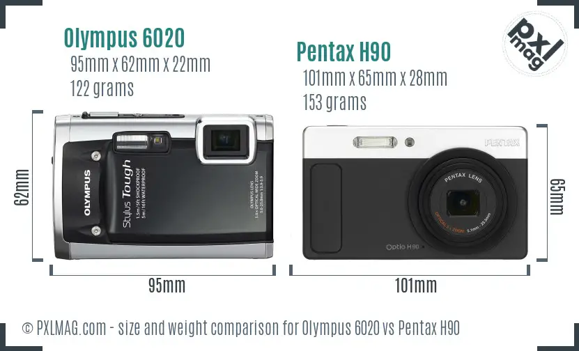 Olympus 6020 vs Pentax H90 size comparison Olympus 6020 vs Pentax H90 size comparison
