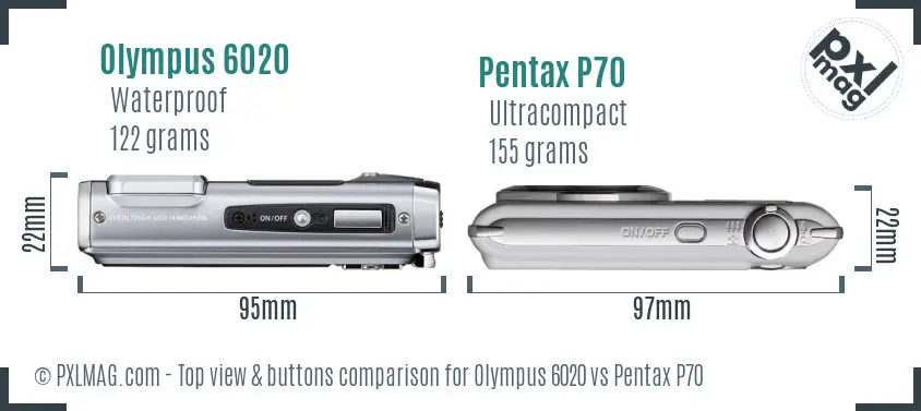 Olympus 6020 vs Pentax P70 top view buttons comparison