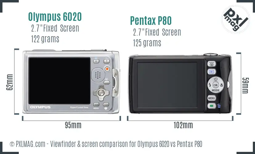 Olympus 6020 vs Pentax P80 Screen and Viewfinder comparison