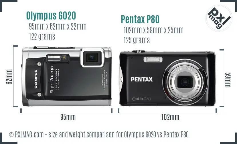 Olympus 6020 vs Pentax P80 size comparison