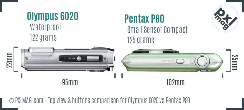 Olympus 6020 vs Pentax P80 top view buttons comparison