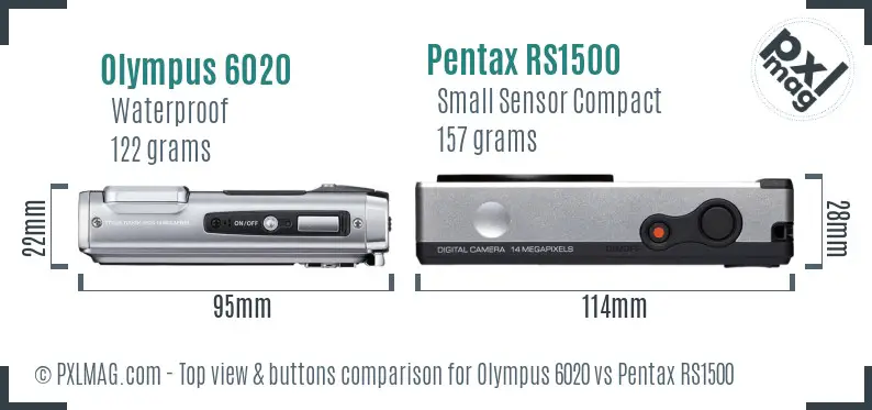 Olympus 6020 vs Pentax RS1500 top view buttons comparison