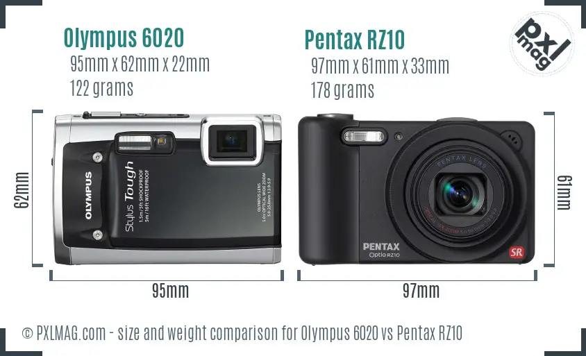 Olympus 6020 vs Pentax RZ10 size comparison