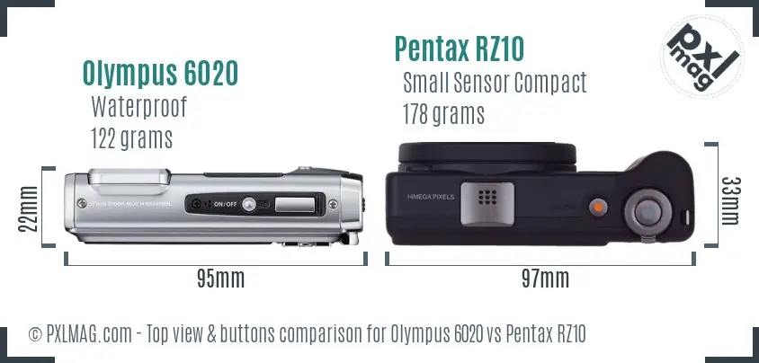 Olympus 6020 vs Pentax RZ10 top view buttons comparison
