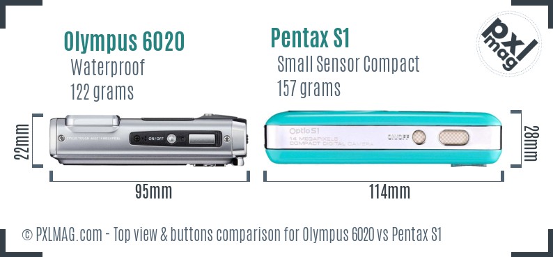 Olympus 6020 vs Pentax S1 top view buttons comparison