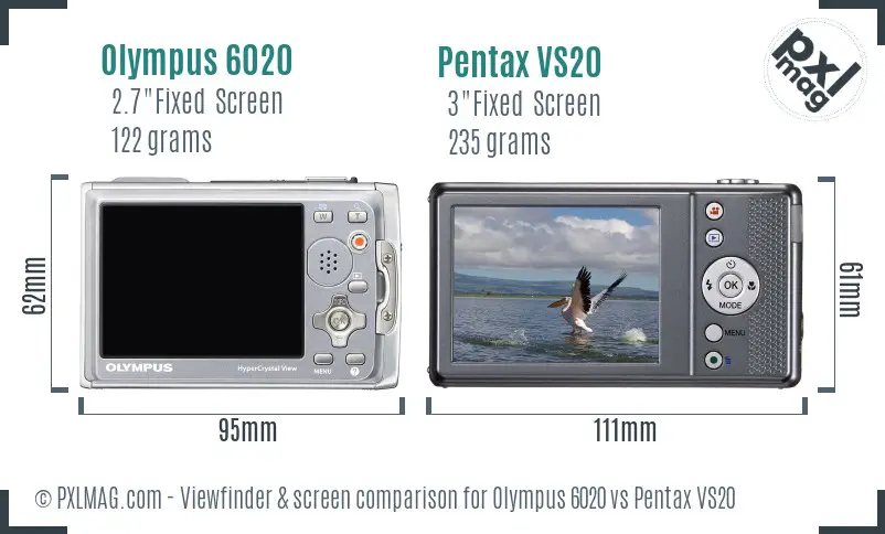 Olympus 6020 vs Pentax VS20 Screen and Viewfinder comparison