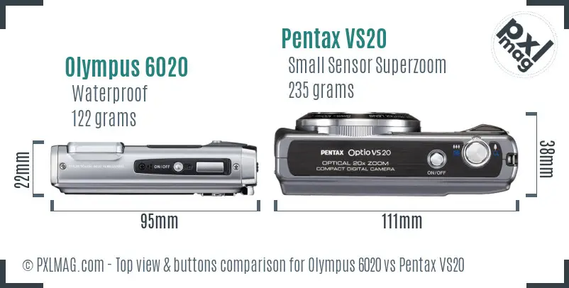 Olympus 6020 vs Pentax VS20 top view buttons comparison