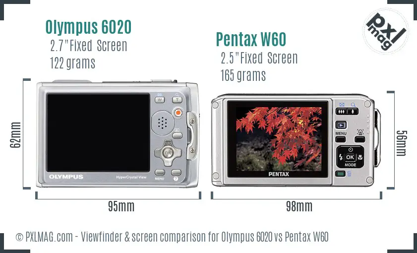 Olympus 6020 vs Pentax W60 Screen and Viewfinder comparison