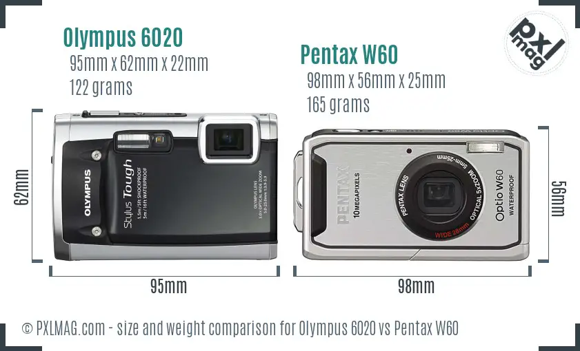 Olympus 6020 vs Pentax W60 size comparison