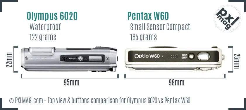 Olympus 6020 vs Pentax W60 top view buttons comparison
