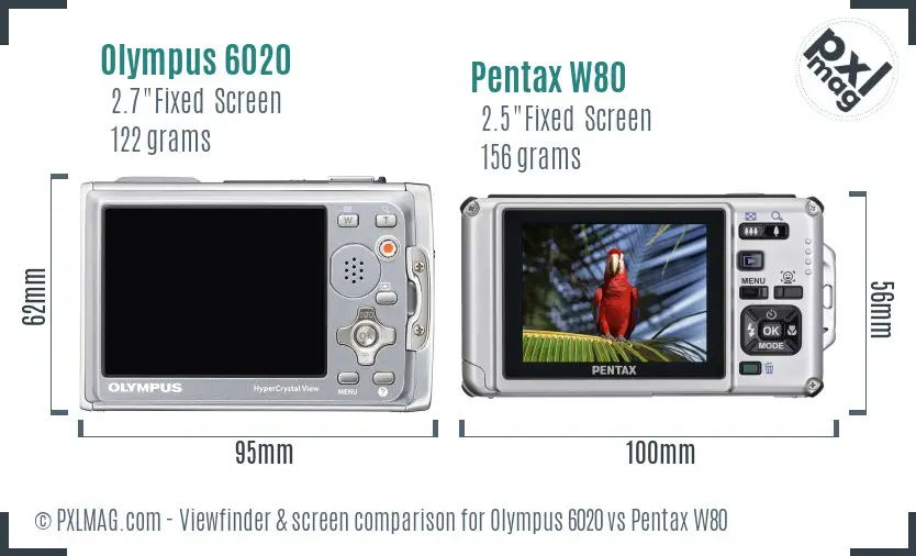 Olympus 6020 vs Pentax W80 Screen and Viewfinder comparison