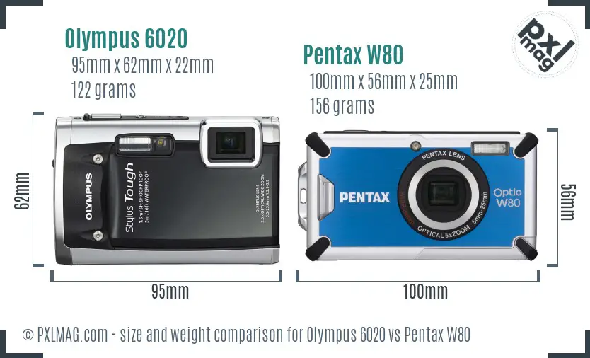 Olympus 6020 vs Pentax W80 size comparison