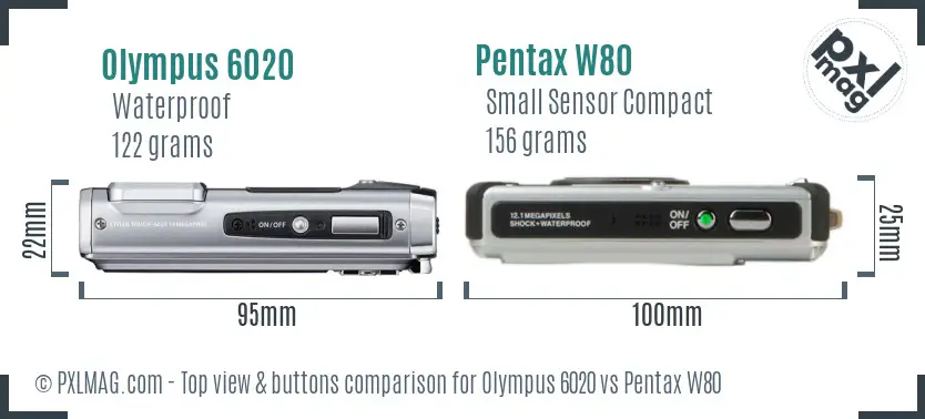 Olympus 6020 vs Pentax W80 top view buttons comparison