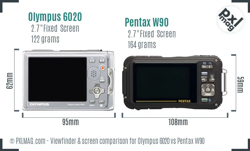 Olympus 6020 vs Pentax W90 Screen and Viewfinder comparison