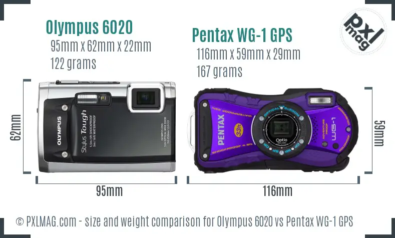 Olympus 6020 vs Pentax WG-1 GPS size comparison