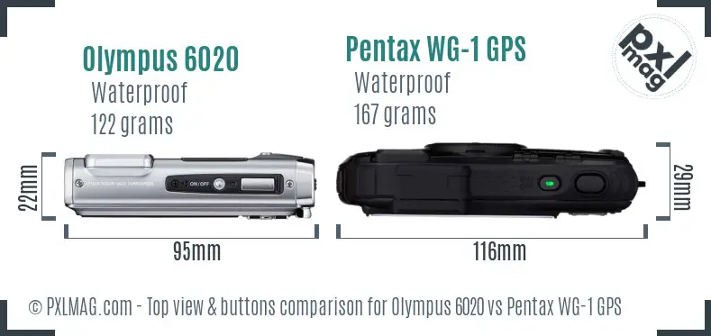 Olympus 6020 vs Pentax WG-1 GPS top view buttons comparison