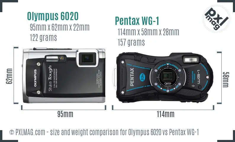 Olympus 6020 vs Pentax WG-1 size comparison