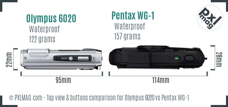 Olympus 6020 vs Pentax WG-1 top view buttons comparison