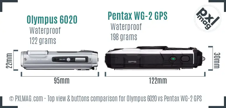 Olympus 6020 vs Pentax WG-2 GPS top view buttons comparison