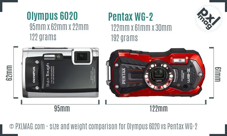 Olympus 6020 vs Pentax WG-2 size comparison