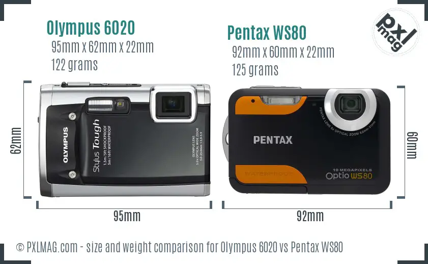 Olympus 6020 vs Pentax WS80 size comparison