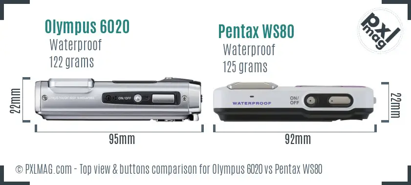 Olympus 6020 vs Pentax WS80 top view buttons comparison