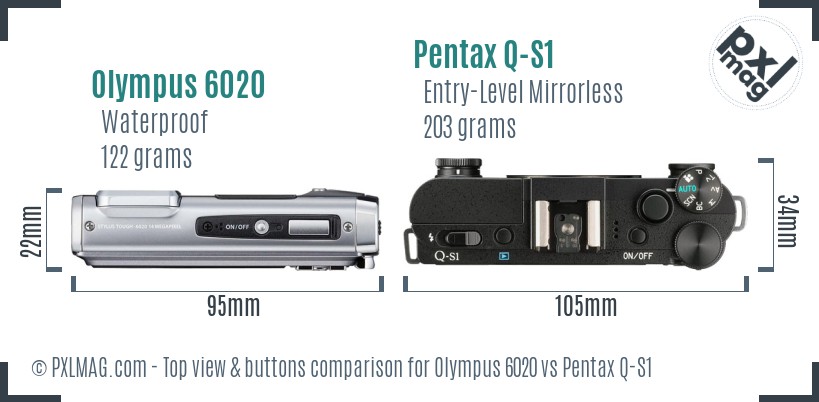 Olympus 6020 vs Pentax Q-S1 top view buttons comparison