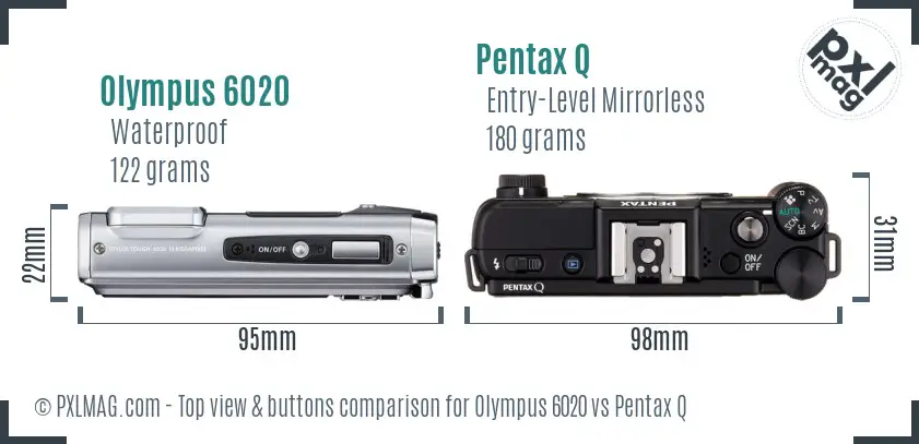 Olympus 6020 vs Pentax Q top view buttons comparison