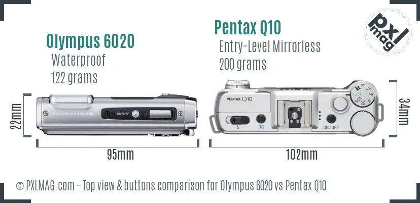 Olympus 6020 vs Pentax Q10 top view buttons comparison