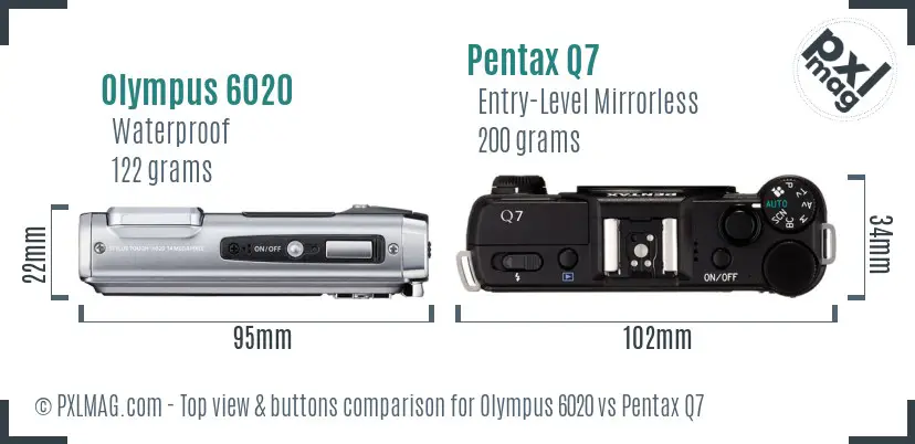 Olympus 6020 vs Pentax Q7 top view buttons comparison