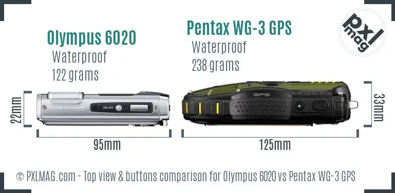 Olympus 6020 vs Pentax WG-3 GPS top view buttons comparison Olympus 6020 vs Pentax WG-3 GPS top view buttons comparison