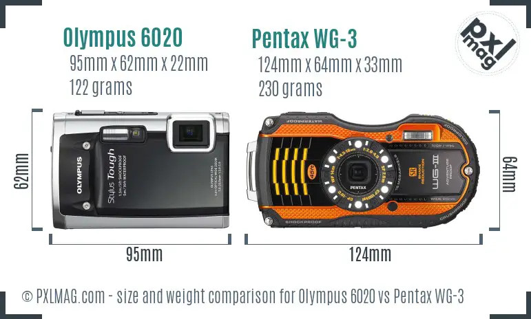 Olympus 6020 vs Pentax WG-3 size comparison