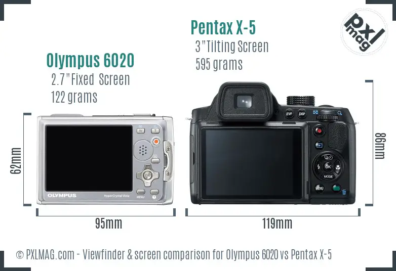 Olympus 6020 vs Pentax X-5 Screen and Viewfinder comparison