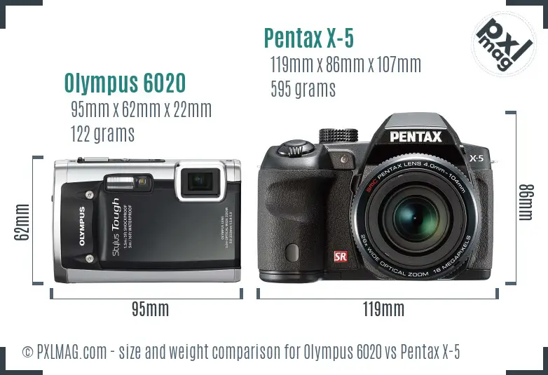 Olympus 6020 vs Pentax X-5 size comparison