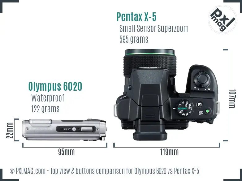 Olympus 6020 vs Pentax X-5 top view buttons comparison