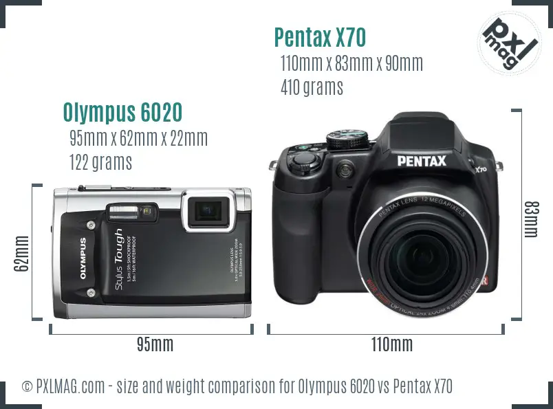 Olympus 6020 vs Pentax X70 size comparison Olympus 6020 vs Pentax X70 size comparison