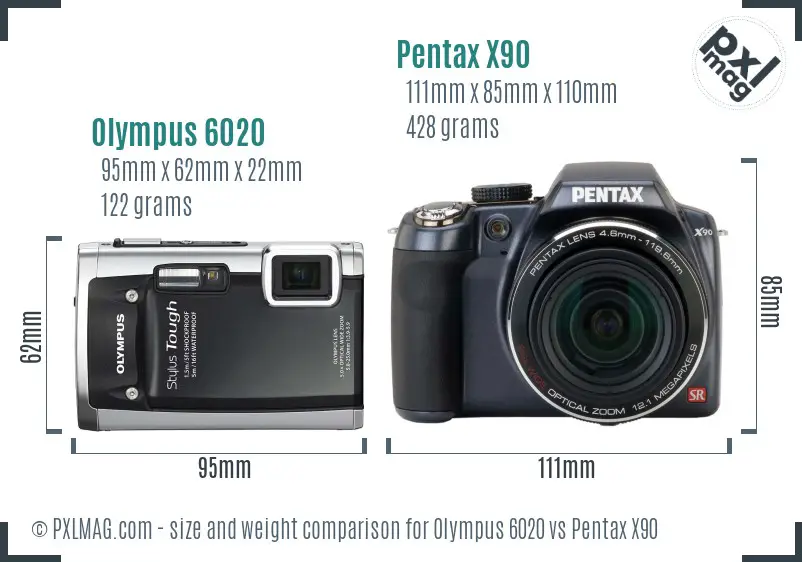 Olympus 6020 vs Pentax X90 size comparison