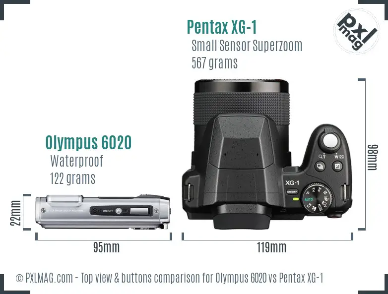 Olympus 6020 vs Pentax XG-1 top view buttons comparison