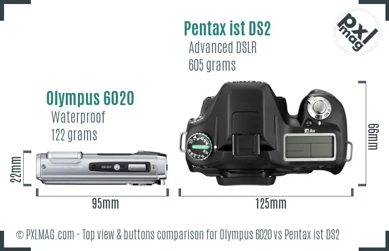 Olympus 6020 vs Pentax ist DS2 top view buttons comparison