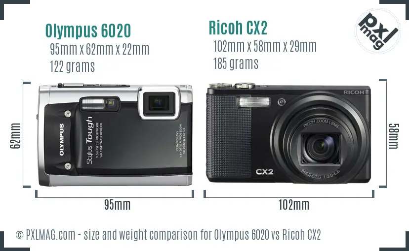 Olympus 6020 vs Ricoh CX2 size comparison Olympus 6020 vs Ricoh CX2 size comparison