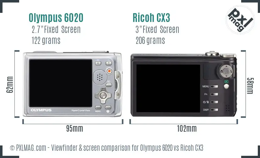 Olympus 6020 vs Ricoh CX3 Screen and Viewfinder comparison Olympus 6020 vs Ricoh CX3 Screen and Viewfinder comparison