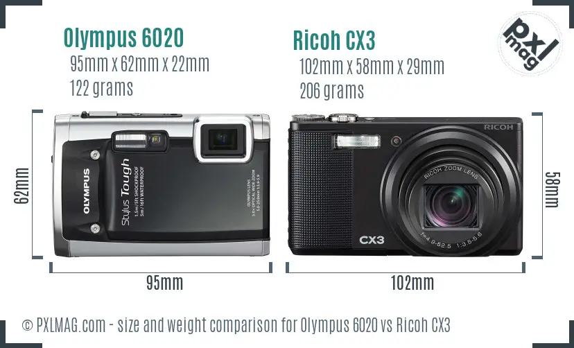 Olympus 6020 vs Ricoh CX3 size comparison Olympus 6020 vs Ricoh CX3 size comparison